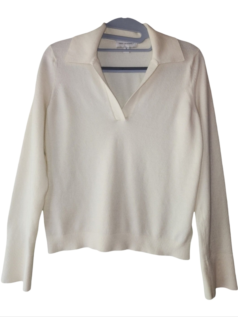 FREE ASSEMBLY Cream V-Neck Collared Long Sleeve Polo Sweater  Sz S